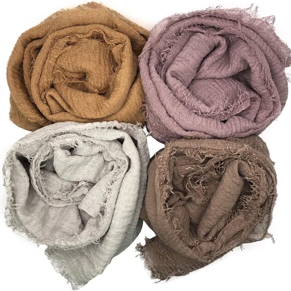 Versatile 4PCS Cotton Hemp Scarves - Long Shawl & Head Wrap for All Occasions - Picture 1 of 7